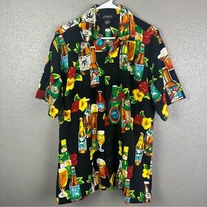 Canopy Beer Themed Hawaiian Shirt Men’s M Black Short Sleeve